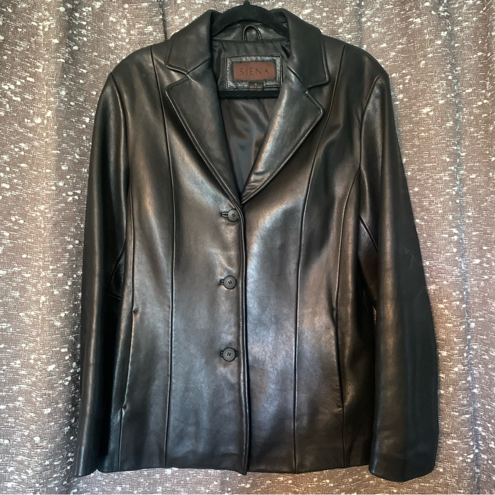 Vintage 90’s Siena Soft Black Leather Jacket Coat Size 12 Like New Condition
